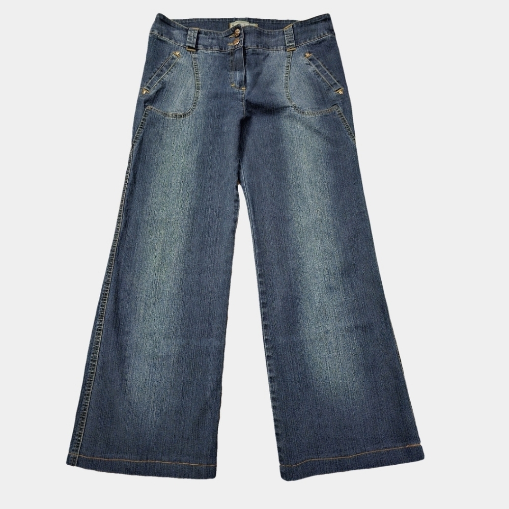 Lilamor Mid-Rise Dark Wash Wide Leg Cropped Jeans Size 46 (14)